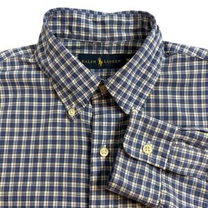 Ralph Lauren Men's Blue White Gingham Check Button Down Shirt Size M